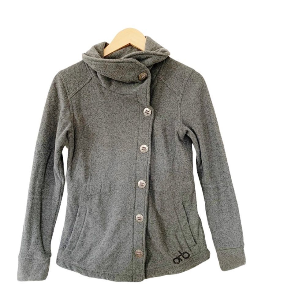 Orb Soft Grey Asymmetrical Buttons Sweater‎ Jacket